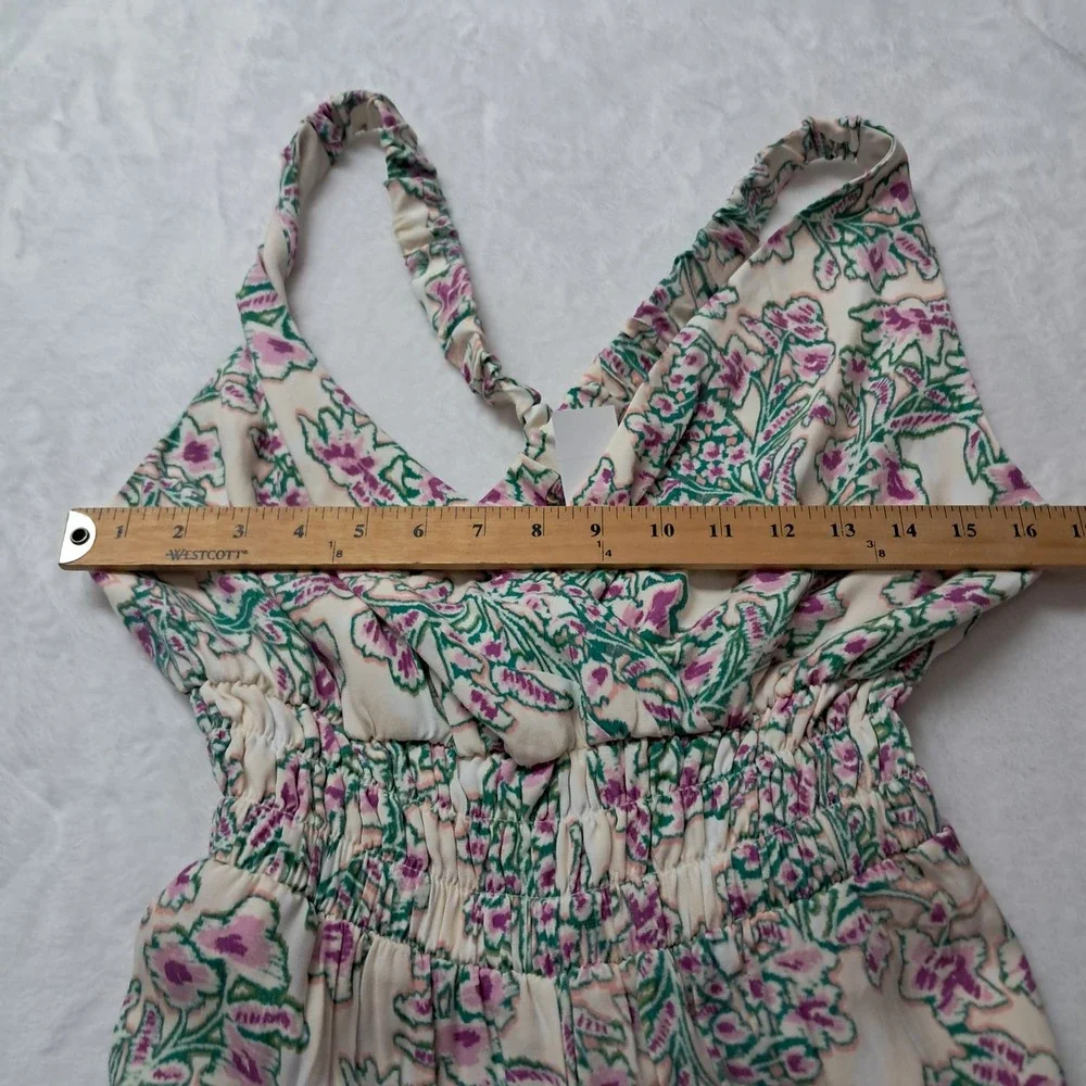 NWT LOFT Floral Smocked Crisscross Back Jumpsuit Womens 10 White Straight Spring
